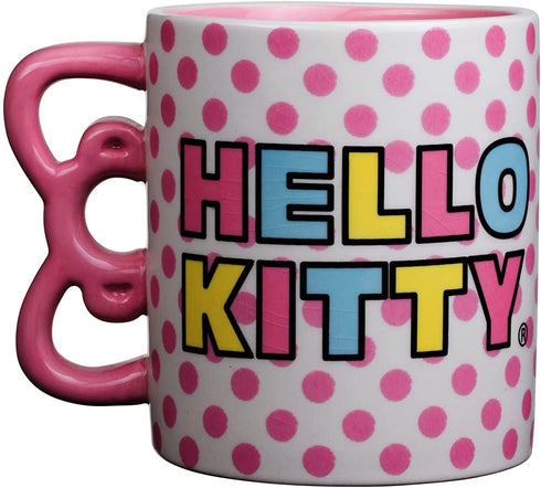 Silver Buffalo Hello Kitty Rainbow Dots Shaped Handle Ceramic Mug, 20 Ounces