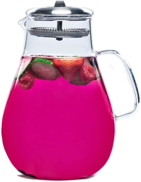 SHERFIRE 72 oz Borosilicate Glass Pitcher with Stainless Steel Filter Lid, for Hot and Cold Liquids