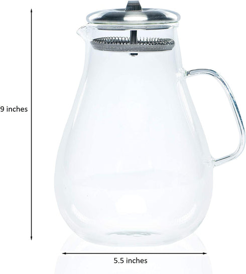 SHERFIRE 72 oz Borosilicate Glass Pitcher with Stainless Steel Filter Lid, for Hot and Cold Liquids