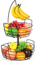 Bextsrack 2 Tier Fruit Basket Bowl with Banana Hanger for Kitchen Countertop, Portable & Detachable Fruit Vegetable Storage Holder Display for Kitchen -Bronze