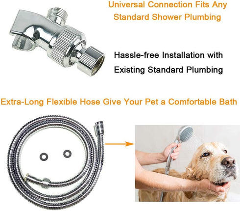 HauSun Handheld Shower Head with On/Off Switch - 5 Spray Settings 6.5 Feet Extra Long Hose High Pressure with Bathroom Faucet Kit - Universal Adapter Holder Mount for Wall,Chrome Finish