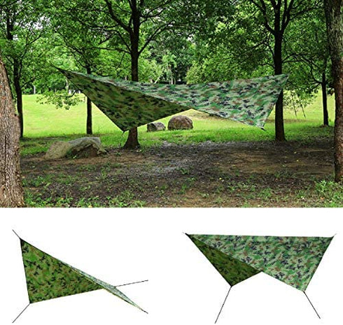 Azarxis Hammock Camping Tarp Rain Fly, Waterproof Tent Footprint Shelter Canopy Sunshade Cloth Picnic Mat for Outdoor Awning Hiking Beach Backpacking - Included Guy Lines & Stakes (Camouflage)