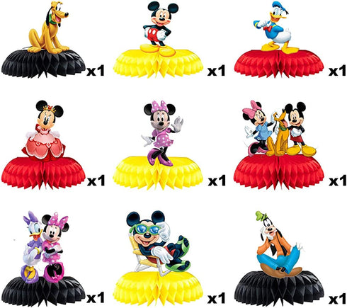 Mickey Minnie Donald Duck Honeycomb Centerpieces, 9 Pcs Table Topper for Birthday Party Decoration, Double Sided Cake Topper Party Favor, Photo Booth Props, Party Supplies for Kids€¦
