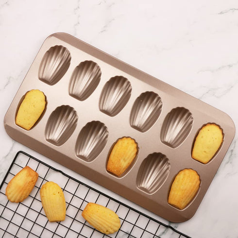 2 Pack Madeleine Pan, CGGYYZ 12 Cavity Heavy Duty Shell Shape Baking Mold Nonstick Cookie/Cake/Scone Pan Whoopie Pie Pan for Oven Baking