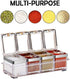 Aogist Kitchen Spice Pots 4 Piece Clear Seasoning Box - Premium Quality Seasoning Storage Container - Storage Container Condiment Jars - Seasoning Rack - Acrylic Seasoning Box with Cover and Spoon 304 Steel Edge