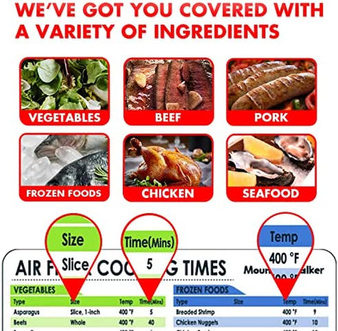 Air Fryer Magnetic Cheat Sheet Set (1 Set of 3 Pcs) - Air Fryer Accessories, Baking Supplies Kitchen Set, Air Fryer Cookbook Recipe Cards with Dry Erase Fridge Whiteboard Magnetic, White