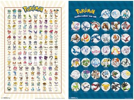 Trends International Wall Poster Pokemon Kanto Grid & Legandary Collector's Bundle, 22.375" x 34", Blue