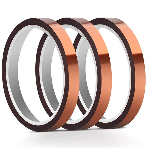 3 Rolls Heat Tape, 10mm x 90ft Heat Resistant Tape, No Residue Heat Transfer Tape Kapton Tape, Heat Tape for Sublimation, Heat Press, Electronics, Soldering, 3D Printing
