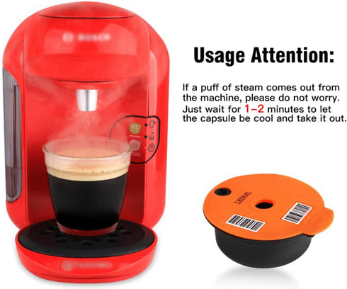 Flameer Reusable PP Coffee Capsule Pod with Slicone Lid for Bosch Tassimo Machine, Make Your Favorite Coffee - 180ml