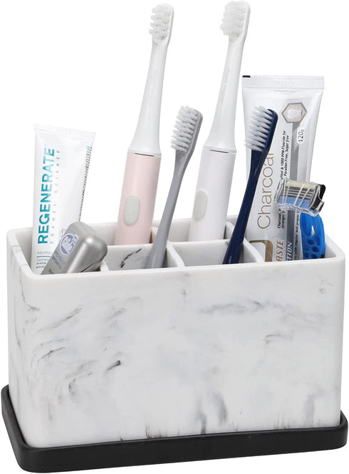 zccz Toothbrush Holder, Marble Look Electric Toothbrush and Toothpaste Holder Stand Bathroom Organizer for Toothbrush, Toothpaste, Dental Floss, Razor, Comb, Makeup Brushes and More
