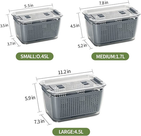 Fresh Produce Saver Container Mesh Sieve Storage Organizer Filter Basket Fresh Vegetable Fruit Draining Crisp Keep Vegetables Fresh Easy to Clean (Grey-1.7 L)