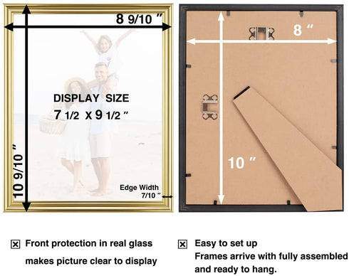 LaVie Home 8x10 Picture Frames(3 Pack, Gold)Wall or Tabletop Display, Graceful Beveled Detail Design Photo frames with High Definition Glass, Perfect for Home Decor, Set of 3 Basic Collection