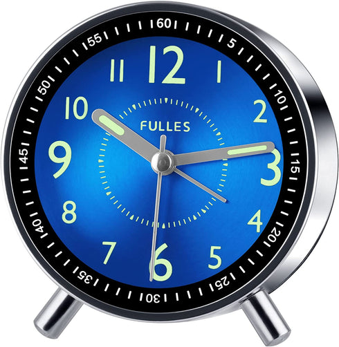 Analog Alarm Clock Battery Operated for Bedrooms Adults Kids Teens Bedside Non Ticking Alarm Clocks Metal No Snooze (Blue)