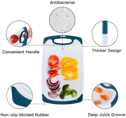 Cutting Boards for Kitchen, Plastic Chopping Board Set of 4 with Non-Slip Feet and Deep Drip Juice Groove, Easy Grip Handle, BPA Free, Non-porous, Dishwasher Safe