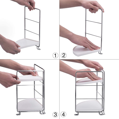 2-Tier Corner Storage Shelf Stackable Organizer for Cosmetics, Bathroom, Kitchen, Countertop, and Vanity, Silver