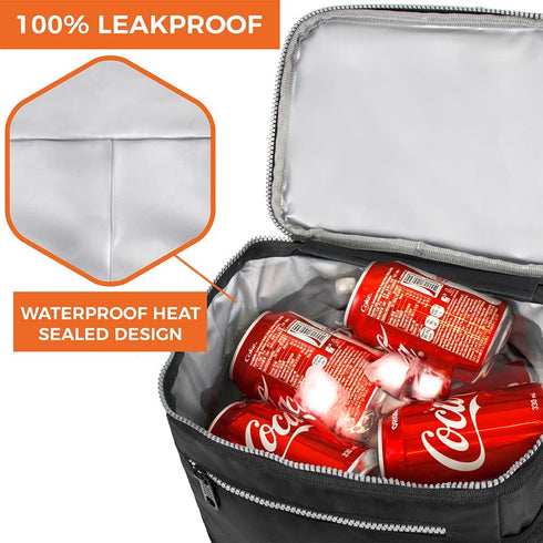 OPUX Insulated Large Lunch Bag for Men Women, Leakproof Thermal Lunch Box for Work, Reusable Lunch Cooler Tote, Soft School Lunch Pail Shoulder Strap, Pockets, 18 Cans, 10L, Black