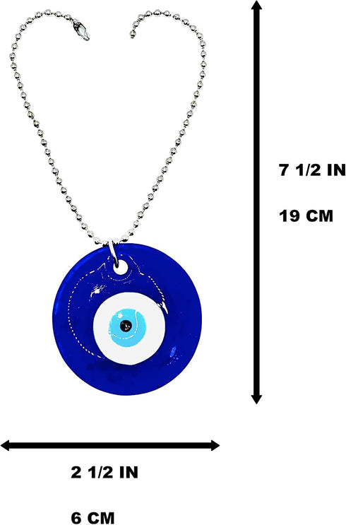 Lucky Blue Evil Eye Hanging Glass Amulet, Evil Eye Represents The All Seeing Eye of God Symbol, Glass on a Silver Chain, Beautiful Accessory for Car, Home, Great Gift - 2.4€? X 5.7€?