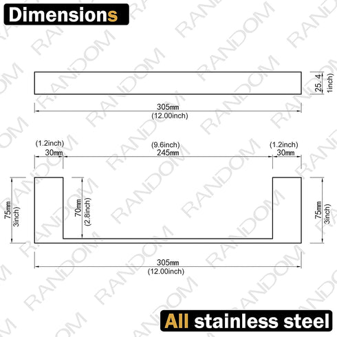RANDOM 12-inch Bath Towel bar Bathroom Hardware Accessories Kitchen Nordic Minimalist Single-bar Stainless Steel Towel Rack Modern Hotel Style Wall-Mounted Mirror Chrome 96009-2-12C