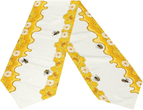 Granbey Bees Table Runners Yellow Honey Bee Daisy Flower Honeycomb Farmhouse Decorations Table Runner for Home Kitchen Dinner Party Or Indoor and Outdoo Decor 13x70 Inches Long