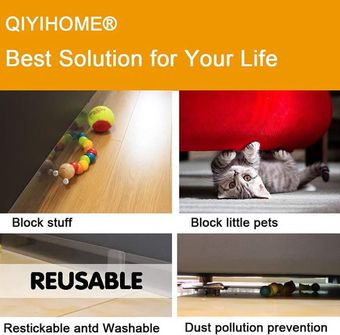 QIYIHOME Toy Blocker for Under Sofa Couch, Pets Barrier for Under Couch, Stop Toys Balls Going Under Furniture, w/Upgrated Strong Adhesive/Replacement Tape 20/Edge Protection Tape, Clear(8-Pack)