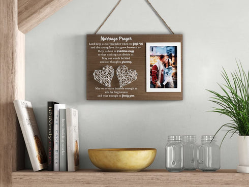 Marriage Prayer Wall Decor Wedding Gifts for Couples Anniversary Unique Christian Gift for Her Him Couples Newlywed Marriage Gift Home Bedroom Decor Picture Frame & Handmade String Heart 12.5×8.5 in