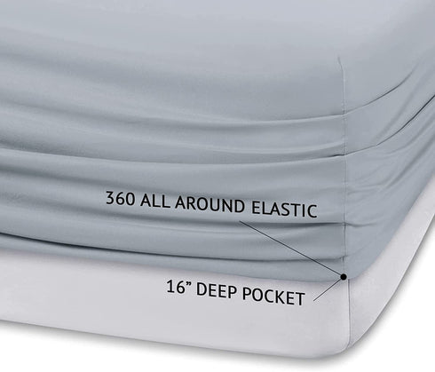 Comfort Spaces Coolmax Moisture Wicking Sheet Set Super Soft, Fade Resistant, 16" Deep Pocket, All Around Elastic - Warm Weather Cooling Sheets for Night Sweats, California King, Grey 4 Piece