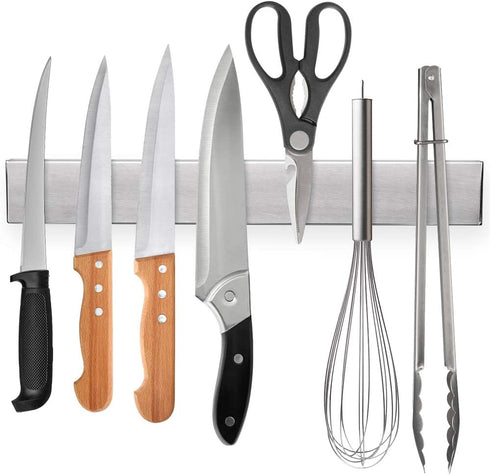 12 Inch Magnetic Knife Strip, Premium Stainless Steel Wall Mounted Kitchen Knives Bar,Space-Saving Powerful No Drilling Magnetic Knife Rack for Home Kitchen Utensil Holder & Tool Holder