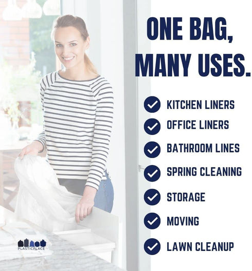 Plasticplace W8DSWHJR100 8 Gallon Trash Bags ”‚ 0.7 Mil ”‚ White Drawstring Garbage Can Liners ”‚ 22" x 22" (100 Count)