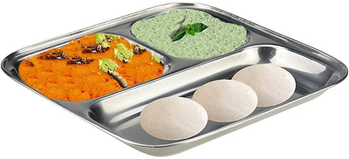 WG Inc Stainless Steel Divided Plates/Three Compartment Trays (Pack of 2) , Diet Food Control, Mini Mess, Dinner, Lunch, Snack, Camping Dishes for Adults, Campers, Compact serving platter