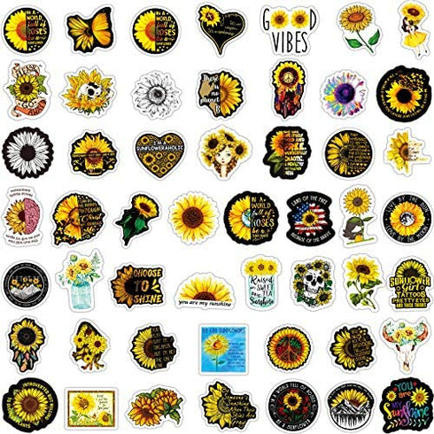 Sunflower Stickers Pack for Laptop,50 Pack Sticker Floral Themed Sunflower Decal for Girls,Vinyl Waterproof Stickers for Girls,Skateboard,Water Bottles,Computer,Phone