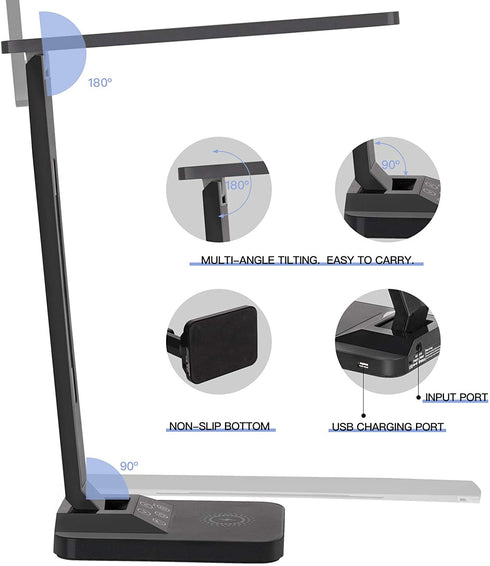 LED Desk Lamp, Colorsmoon 2 in 1 Dimmable Office Table Lamp with 35 Light Settings, Built-in Wireless Charger & USB Charging Port, Multifunctional, Perfect for Home Office/Living Use/Study/Read