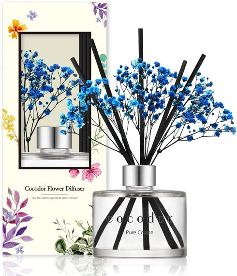 COCODOR Preserved Real Flower Reed Diffuser / Pure Cotton / 6.7oz(200ml) / 1 Pack / Reed Diffuser Set, Oil Diffuser & Reed Diffuser Sticks, Home Decor & Office Decor, Fragrance and Gifts