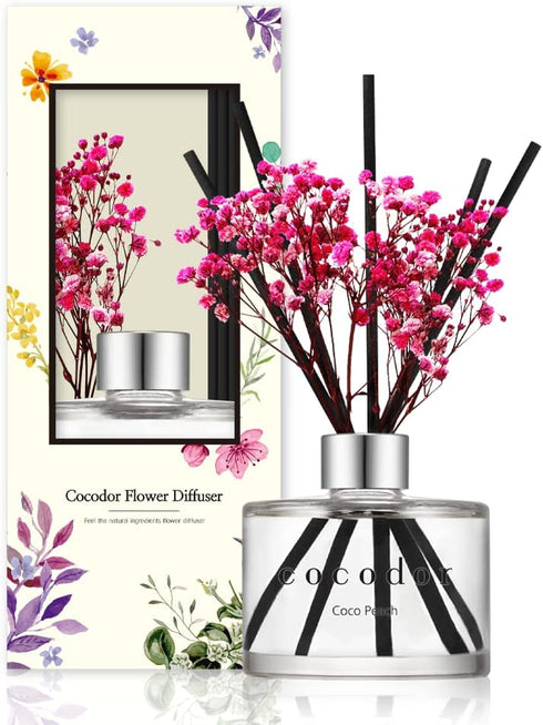 COCODOR Preserved Real Flower Reed Diffuser / Coco Peach / 6.7oz(200ml) / 1 Pack / Reed Diffuser Set, Oil Diffuser & Reed Diffuser Sticks, Home Decor & Office Decor, Fragrance and Gifts