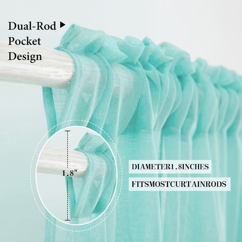 MIULEE Turquoise Blue Linen Textured Sheer Curtain for Bedroom Living Room Semi Transparent Farmhouse Window Net Panels for Kids Nursery 2 Pieces W 54 x L 84 inches Long