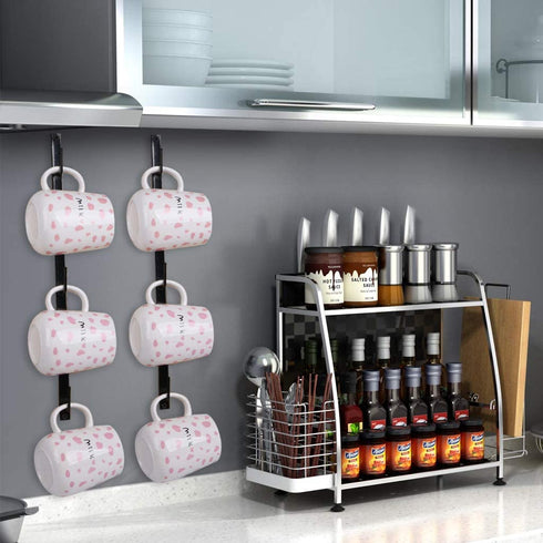 Fvstar 4pcs Coffee Mug Racks Retro Wall Mounted Cups Display Holder 12 Hanging Hooks for Mug, Coffee Cups and Kitchenware Organizer (Black)