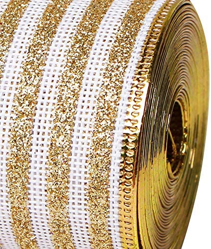 2-1/2" Wide 5 Yard Stripe Wired Edge Ribbon Christmas Ribbon for Gifts Wrapping Wreath Tree Ornaments (63MM-Glitter Gold)