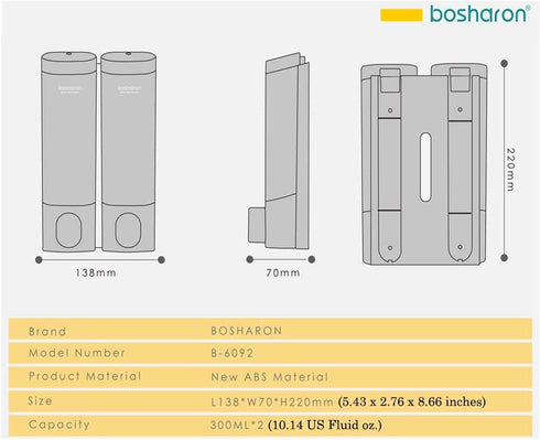 Bosharon Shower Soap Dispenser Wall Mounted, Shampoo and Conditioner Dispenser, Shower Wall Soap Dispenser Gold 300 ML (Gold 2 Chambers)