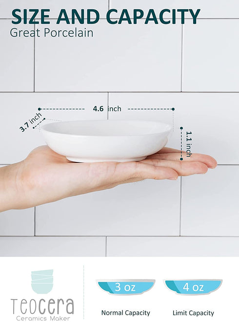 Teocera Dipping Bowls, Dipping Sauce Dishes, 3 Ounce Porcelain Bowls for Dipping, Condiment Dishes, Set of 8, White