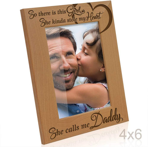 KATE POSH So There is This Girl, She Kinda Stole My Heart, She Calls me Daddy Natural Engraved Wood Photo Frame, Father Daughter Gifts, Father's Day, Best Dad Ever, New Baby, New Dad (4x6 Vertical)