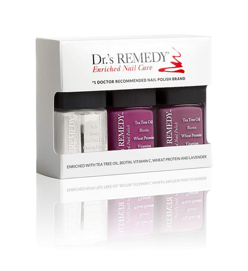 Dr.'s Remedy All Natural Vegan Nail Polish Brilliant Berry Organic 3 Piece Quick Dry Long Lasting - Total Two-in-one Glaze Brave Berry Mindful Mulberry