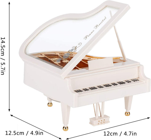 White Piano Music Box 4.9x4.7x5.7in Mini Piano Tabletop Ornament Musical Boxes Gift for Christmas, Birthday, Valentine's Day