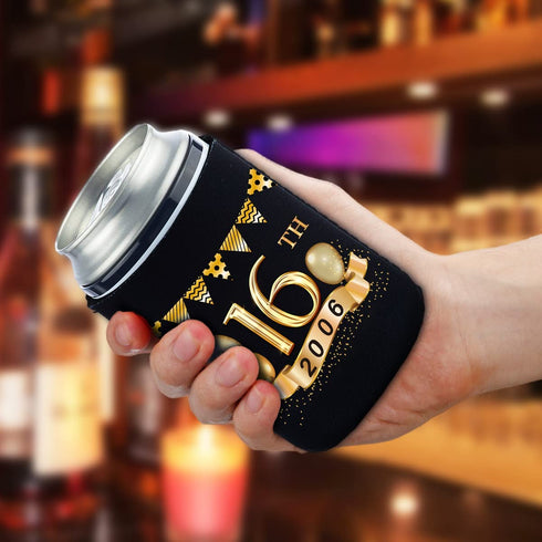 Yangmics 16th Birthday Can Cooler Sleeves Pack of 12-2006 Sign - 16th Birthday Party Supplies - 16th Anniversary Decorations - Black and Gold Sixteenth Birthday Cup Coolers