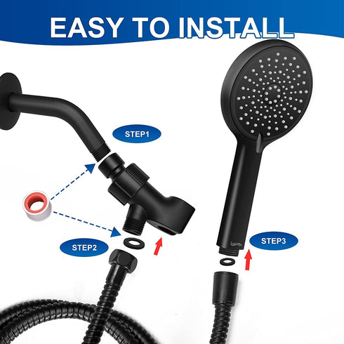 Luxsego High Pressure Shower Head with Handheld, 4 Spray Settings with Anti-Clogging Silicone Nozzles, 59" Stainless Steel Hose and Adjustable Bracket (Black)