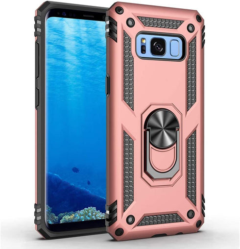 Military Grade Drop Impact for Samsung Galaxy S8 Case 5.8 inch 360 Metal Rotating Ring Kickstand Holder Built-in Magnetic Car Mount Armor Shockproof Case for Samsung Galaxy S8 Protection (Rose Gold)