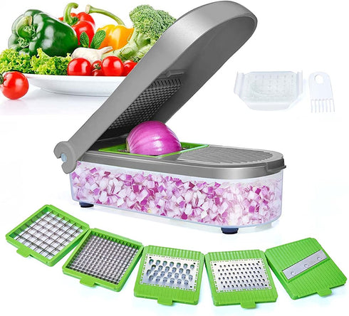 LHS Vegetable Chopper, Pro Onion Chopper Slicer Dicer Cutter - Cheese & Veggie Chopper - Food Chopper Dicer with 5 Blades (Gray?