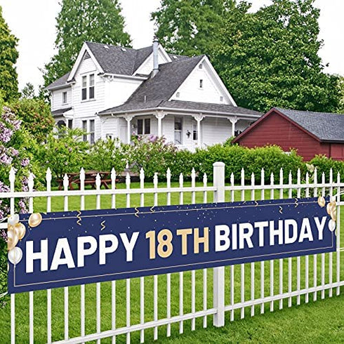 Happy 18th Birthday Banner Blue, Large 18th Bday Sign, 18th Birthday Party Outdoor Decoration for Boy Men?9.8 x 1.6 feet?