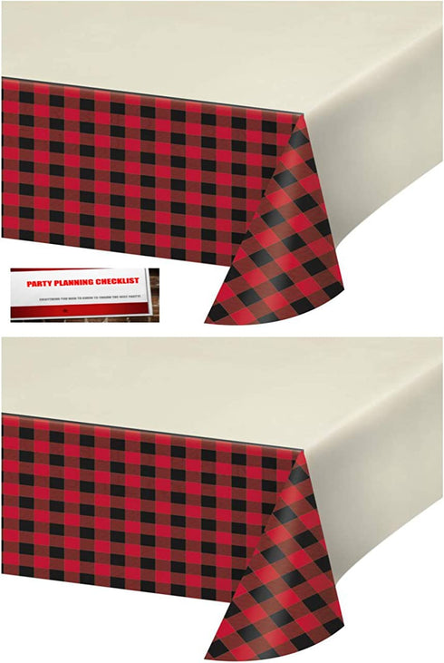 2 Pack - Buffalo Plaid Red Lumberjack Plastic Table Cover 54 x 102 Inches (Plus Party Planning Checklist by Mikes Super Store)