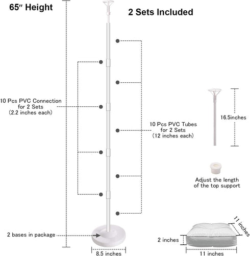 AXHJ Balloon Column Kit 2 Set , 63 inch Height Balloon Stand with Base,Pole, Balloon Rings,Glue Dot,Tying Tool,Flower Clip,Balloon Pump,Balloon Stand Kit for Birthday Wedding Party Decorations