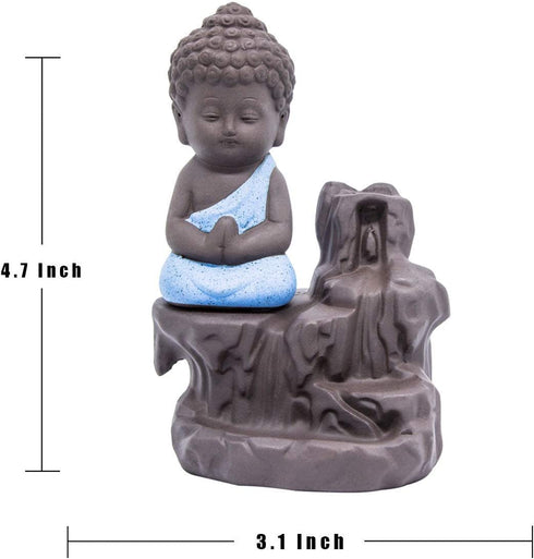 JULAN Incense Burner Backflow Tower Cones Incense Stick Holder Ceramic Porcelain Buddha Waterfall Monk Ash Catcher with 40 Backflow Incense Cones for Home Office Yoga Decor Aromatherapy Ornament