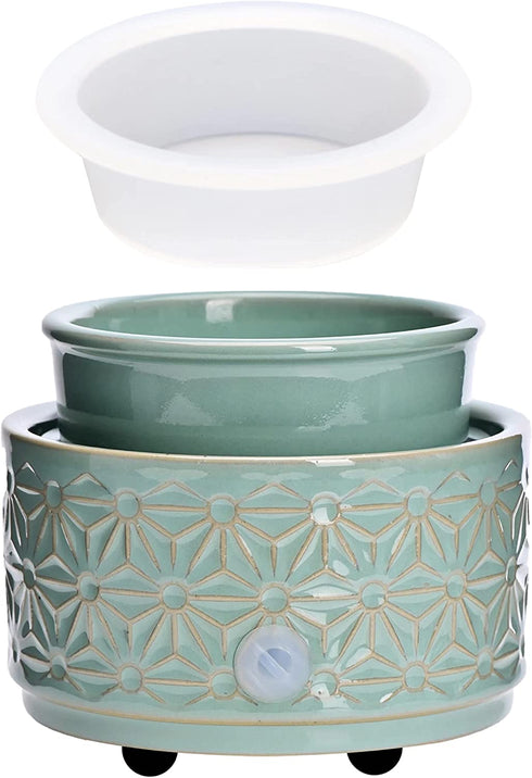 ASAWASA Wax Melt Warmer Ceramic Electric ,Candle Wax Warmer Burner for Scented Wax,Candle Melter and Scentsy Warmer for Aromatherapy Spa Home Office(Cyan Hexagon Pattern)